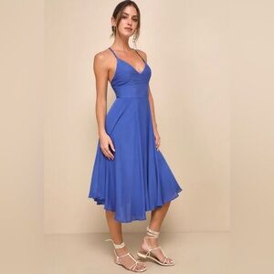 Lulus Troulos Royal Blue Lace-Up Midi Dress - size XS